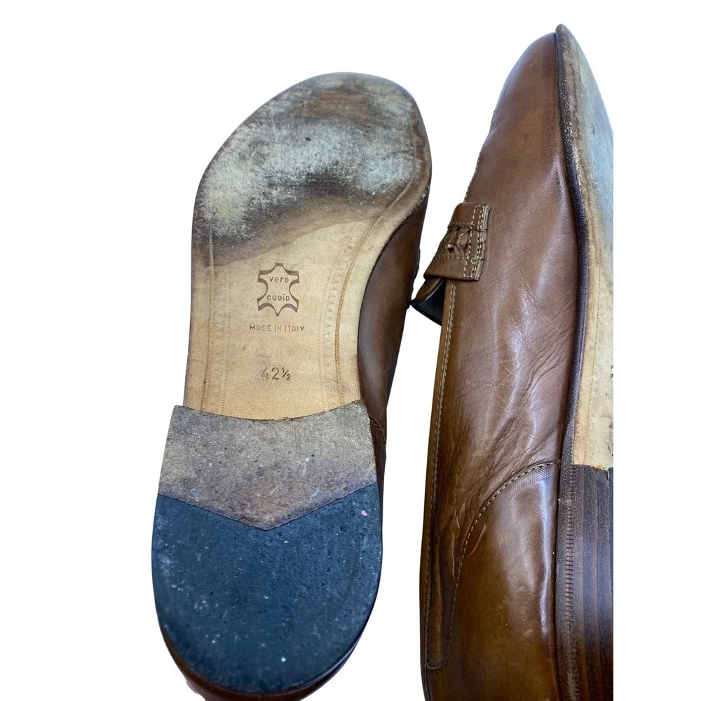 Vintage 80s Neiman Marcus Mens Woven Leather Penny Loafers Tan Italy‎ Sz 9.5